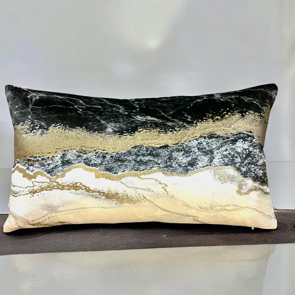 Callisto Home Black Agate Marble Velvet Throw Pillow 24
